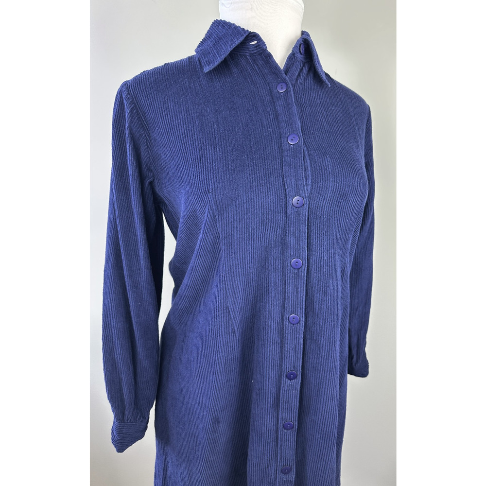 Vintage April Cornell Cotton Corduroy Button Front Shirt Dress Blue Size Medium - Picture 4 of 13